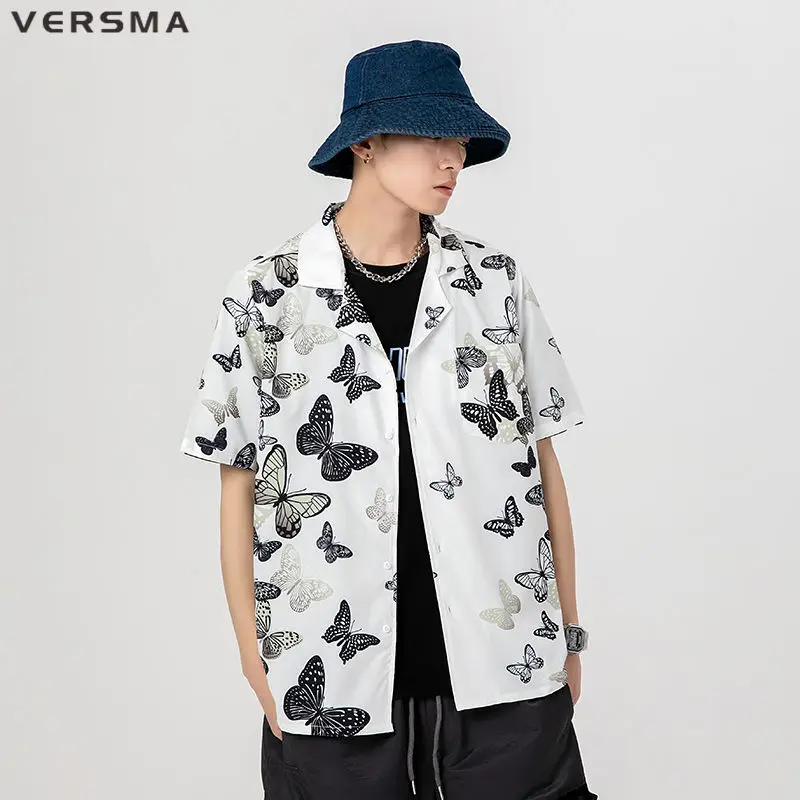 VERSMA Japanese Harajuku Butterfly Dragonfly Elephant Leopard Print Shirt Men Women Summer Chic Hawaiian Shirt Men Dropshipping