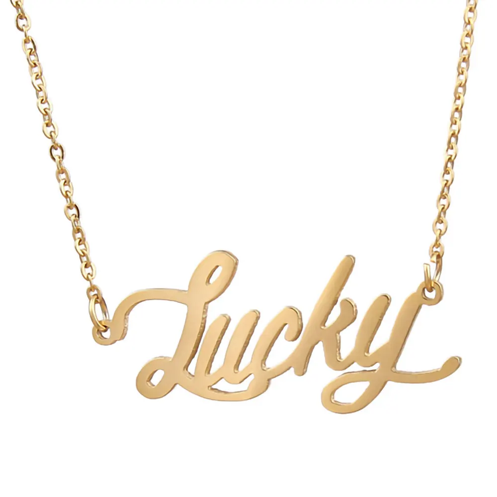 Lucky Name Necklace for Women Personalized Stainless Steel Jewelry Nameplate Pendant Femme Mothers Friends Gift