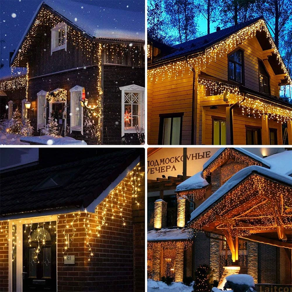 4M-12M LED-Eiszapfen-Lichterkette, Lichtvorhang, Weihnachtsbeleuchtung, Girlande für Garten, Party, Zuhause, Straße, 2026 Neujahrsdekoration, Lampen – Detail 6