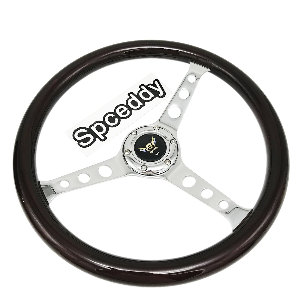 

15 Inch 380mm Car Sport Steering Wheel Classic Solid Wood Silver Spokes Modifitd Racing Steering Wheel With Qiuck Release