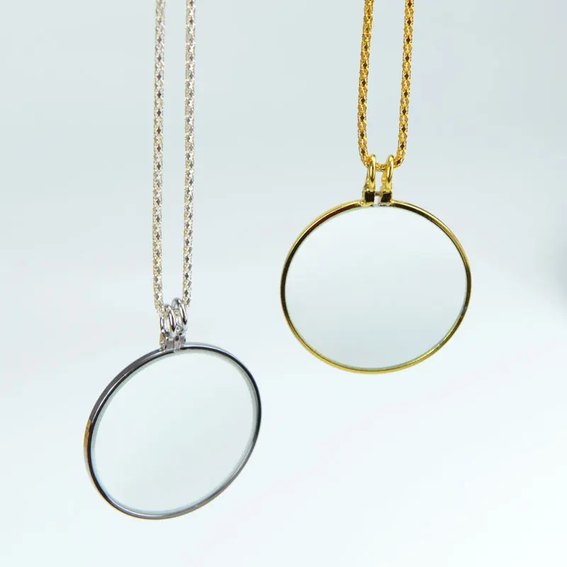 2PCS Fashion Decorative Monocle Necklace Magnifier with Silver and Golden Coin Magnifying Glass loupe Pendant MG12092