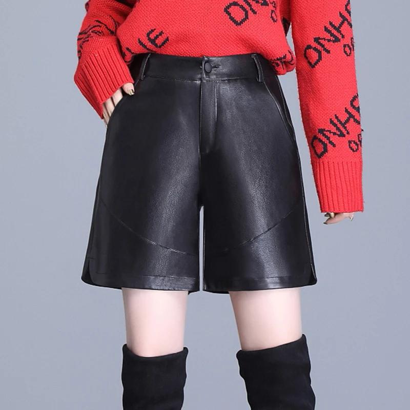 

New Genuine Leather Woman Autumn Sheep Pikuo Leg Pants skirt Leisure Time Rendering ShortsFree shipping 2020