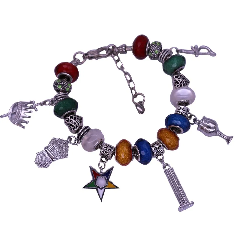 Custom European Club Jewelry Mix Color European Beads Greek Letters Order Of Easter Star OES Bracelet Masonic Gift