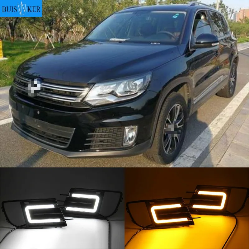 

2Pcs For Volkswagen Tiguan 2013 2014 2015 2016 DRL Daytime Running Light DRL with Yellow Turning Night Blue Functions