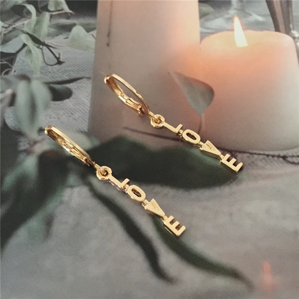 Gold color Letter Love Drop Earrings Newest Fashion Earrings For Women European Design Drop Earrings Gift For Friend