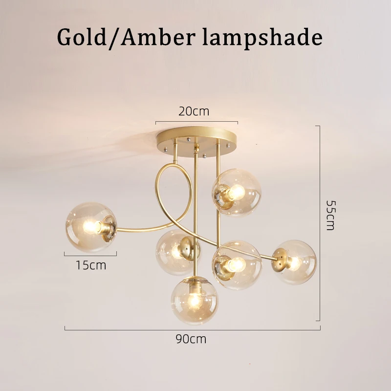 Moderne Scandinavische plafondlamp LED Goud glazen plafondlamp voor Thuis Woonkamer Eetkamer Keuken Slaapkamer glans metaal Glazen Bol Hang