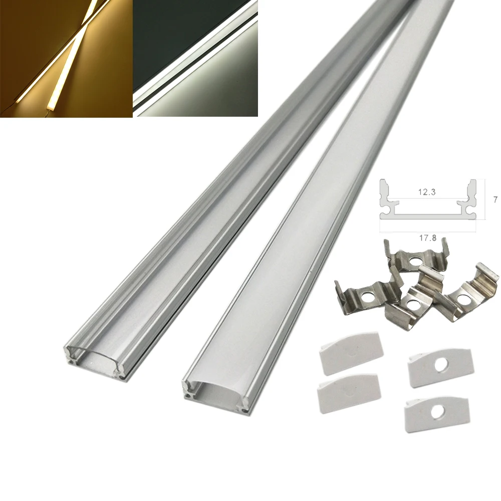 2sets Led Aluminum Profile 30CM 12MM Strip Alu Profile Light Bar Channeles Flat V U YW Housing Milky Cover for Under Closet Lamp