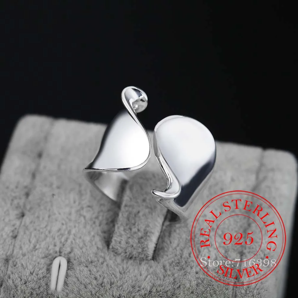 925 Sterling Silver Unikalny design Gładki pierścionek dla kobiet Biżuteria Piękny palec Regulowany otwarty pierścionek na prezent urodzinowy — zdjęcie 5