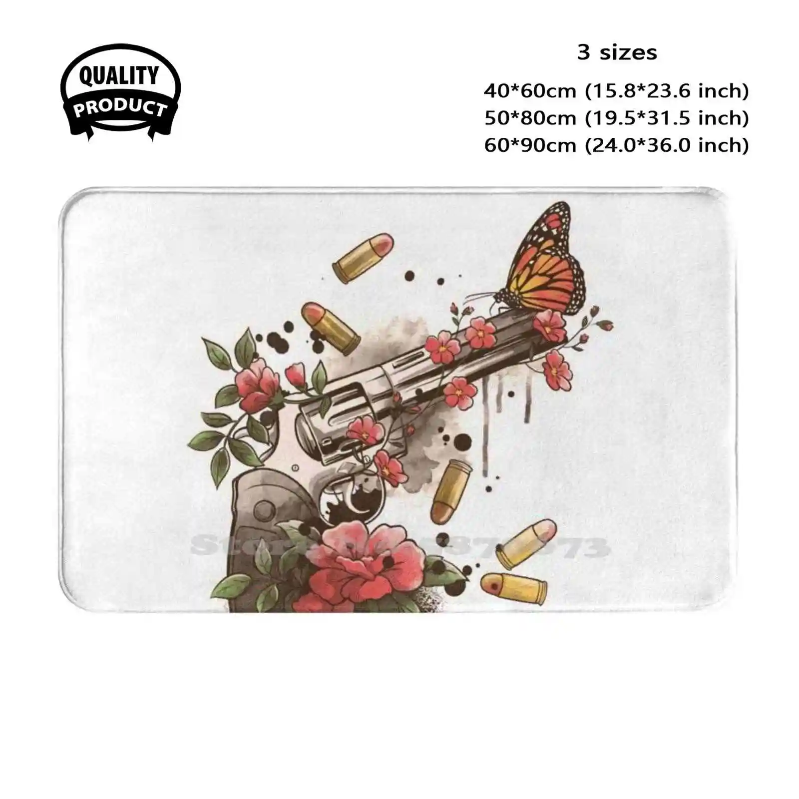 Watercolor Guns Soft Cushion Home Carpet Door Mat Car Rug Guns Western Butterfly Cowboy Cowgirl Watercolor Flowers Nature