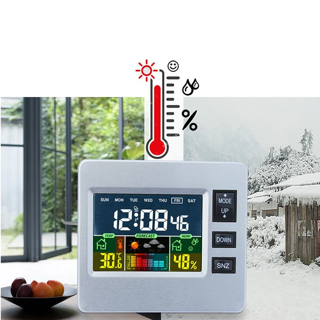 Wireless Weather Station Alarm Clock Indoor Thermometer Temperature Temp. Humidity Meter for Home Office