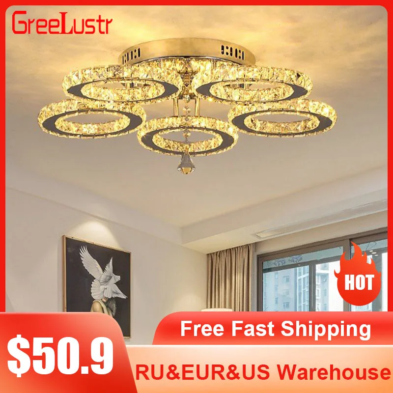 Modern Lustre Chrome Crystal Chandeliers Lighting Led Hanging Ceiling Lamp For Kitchen  Plafon Lamparas De Techo Luminaire