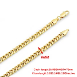 24k Gold Jewelry 8mm 20-30 Inch Hip Hop Men Necklace Chains Fashion Gold Color Filled Curb Cuban Long Necklace