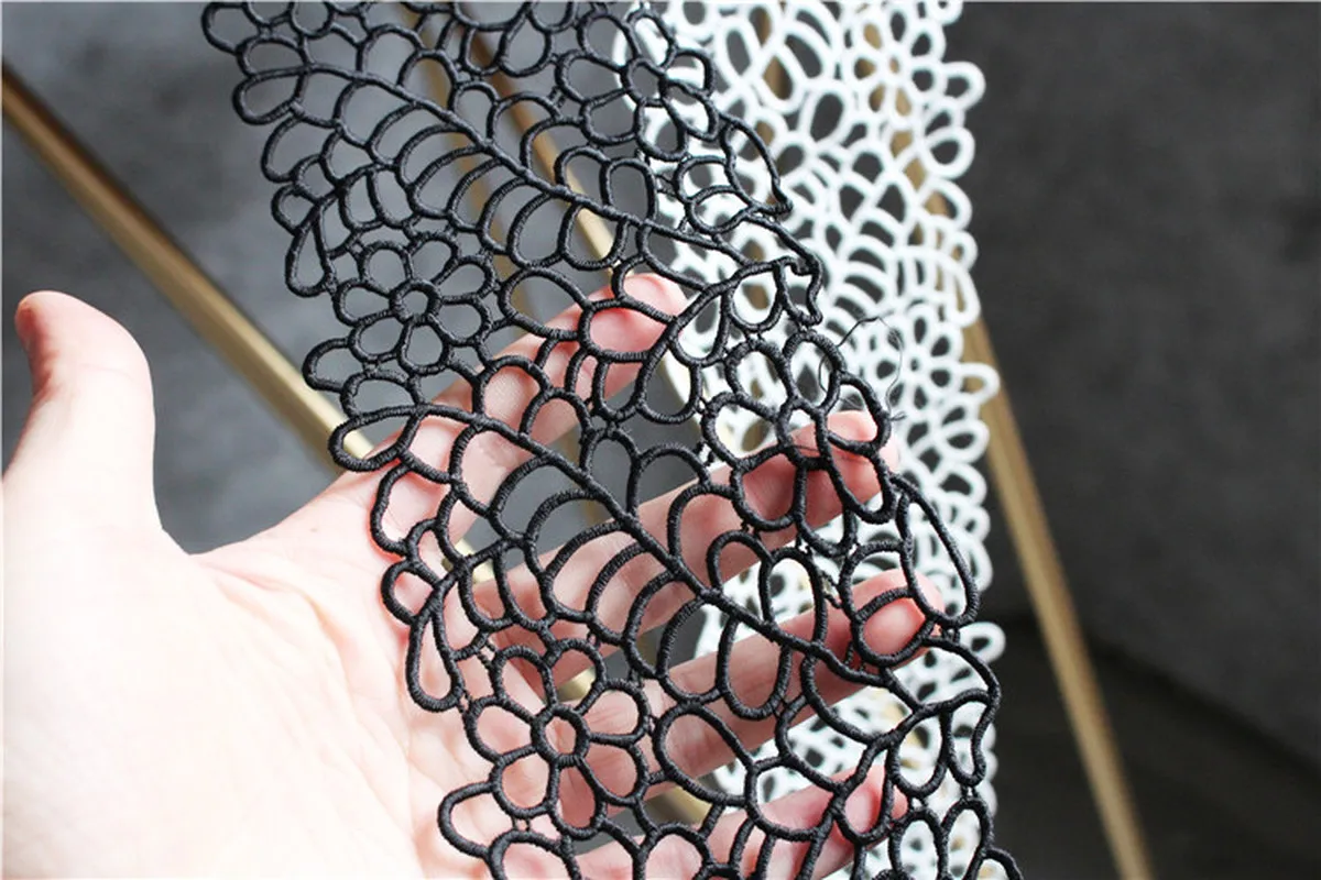 Hollow Embroidered Lace Trim Black White French Ribbon DIY Patchwork Decor Clothes Skirts Wedding Dress Designer Accessories