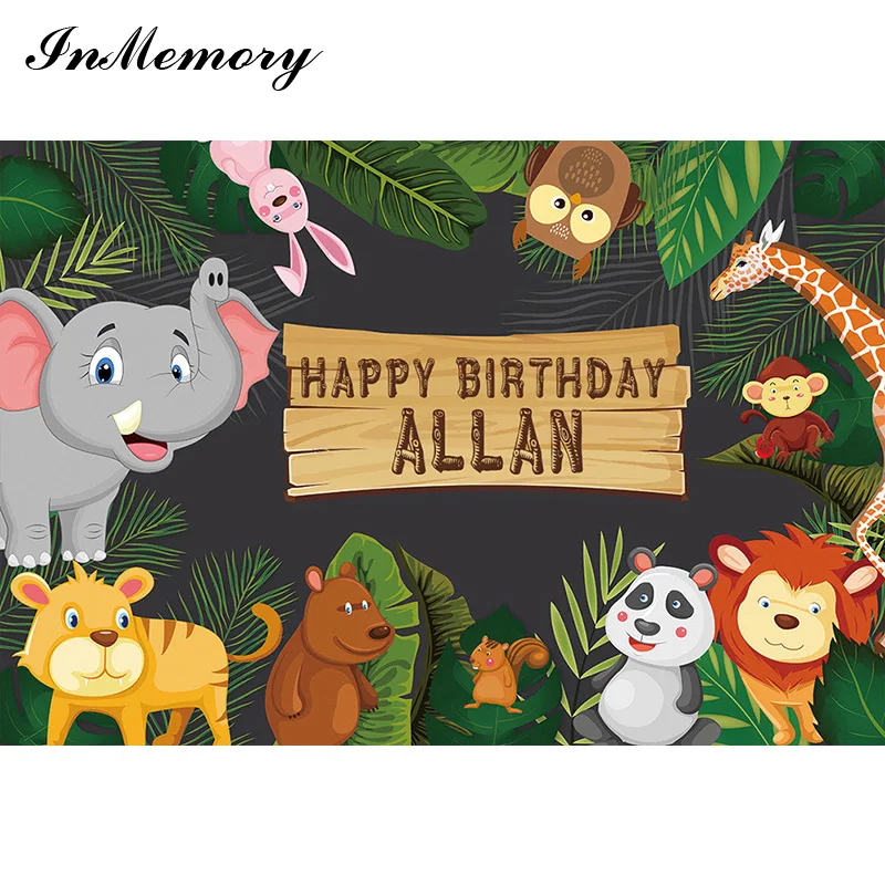 InMemory Cute Cartoon Animal Kids Birthday Photo Backdrop Safari Party Photographic Background Elephant Lion Tiger Vinyl Banner