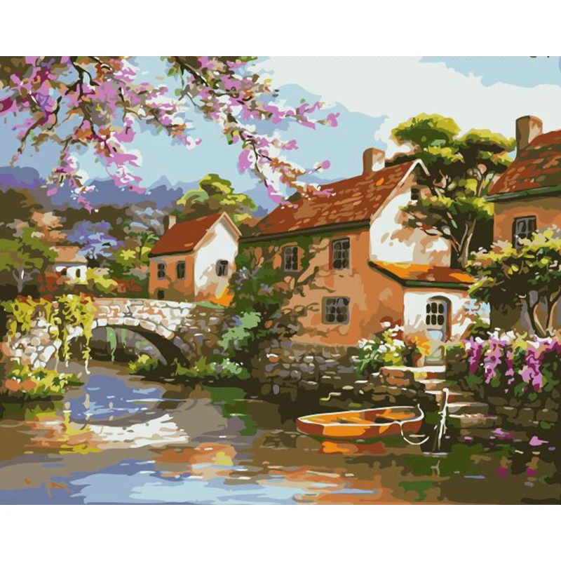 House Oil Picture By Number Landscape Coloring HandPainted Acrylic Paints Drawing Painting By Number For Adults Home Decoration