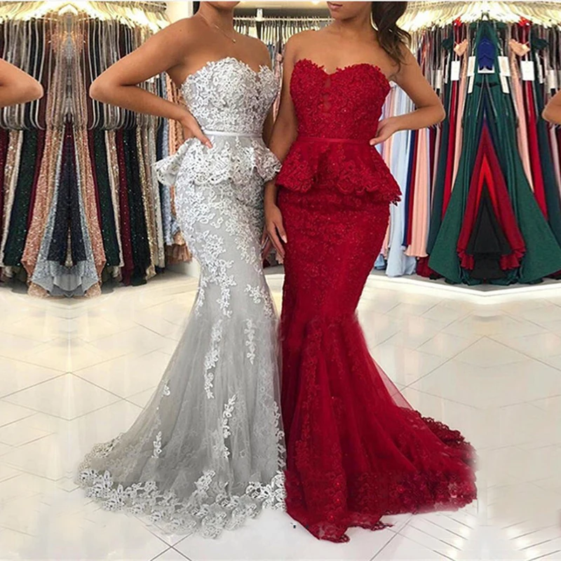 

Burgundy 2020 Prom Dresses Mermaid Sweetheart sleeveless Lace Applique Long Prom Gown Evening Party Dresses Robe De Soiree