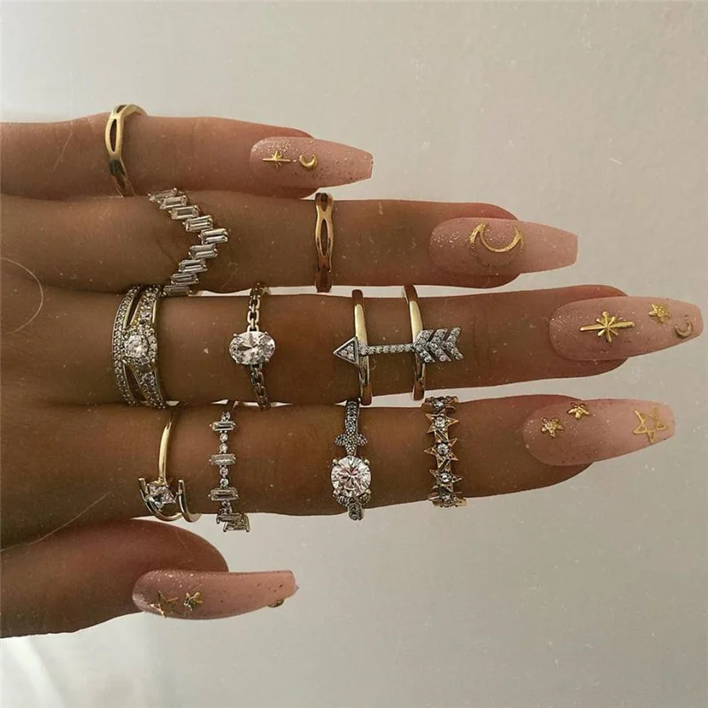 9pcs/Set Bohemian Hollow Heart Knuckle Finger Rings Set For Women Simple Wavy Geometric Female Wedding Ring Fashion Jewelry