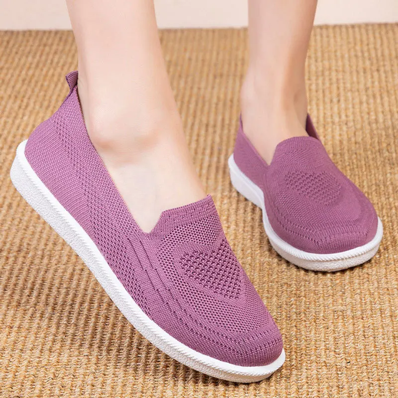 Mocasines planos de punto para mujer, zapatillas de plataforma antideslizantes, cómodas, a la moda