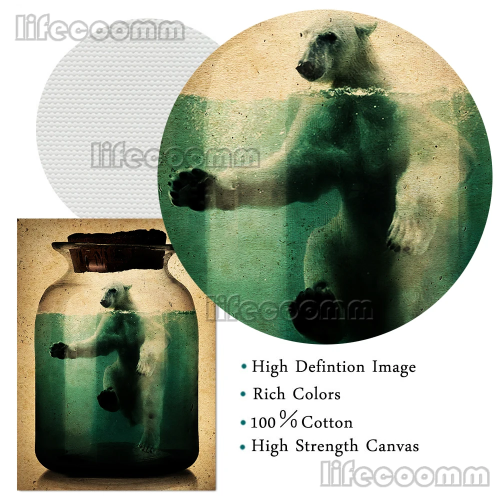 النظام البيئي في زجاجة الرسم على لوحات القماش الجدارية إنسان الغاب ، الدب القطبي ، السلاحف البحرية ، الباندا العملاقة ملصق فني وطباعة ديكور المنزل الفن