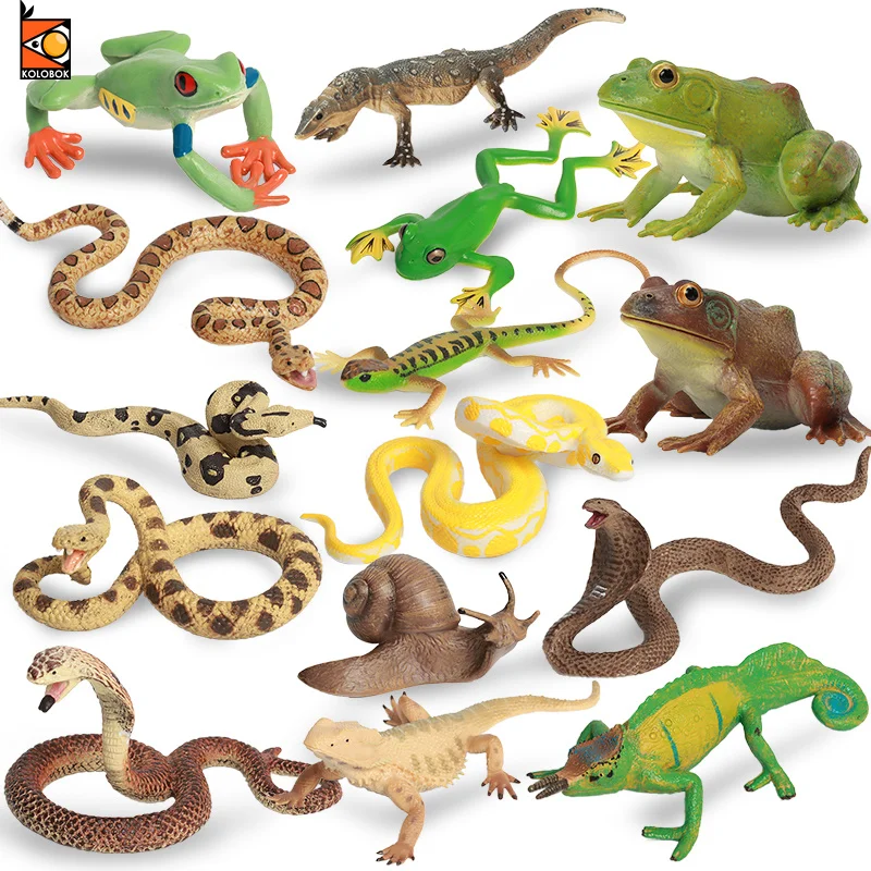 Kolobok Reptile Insect Animal Simulation Snake Lizard Chameleon Snails Frog Action Figures Model PVC Garden Decorations Kids Toy