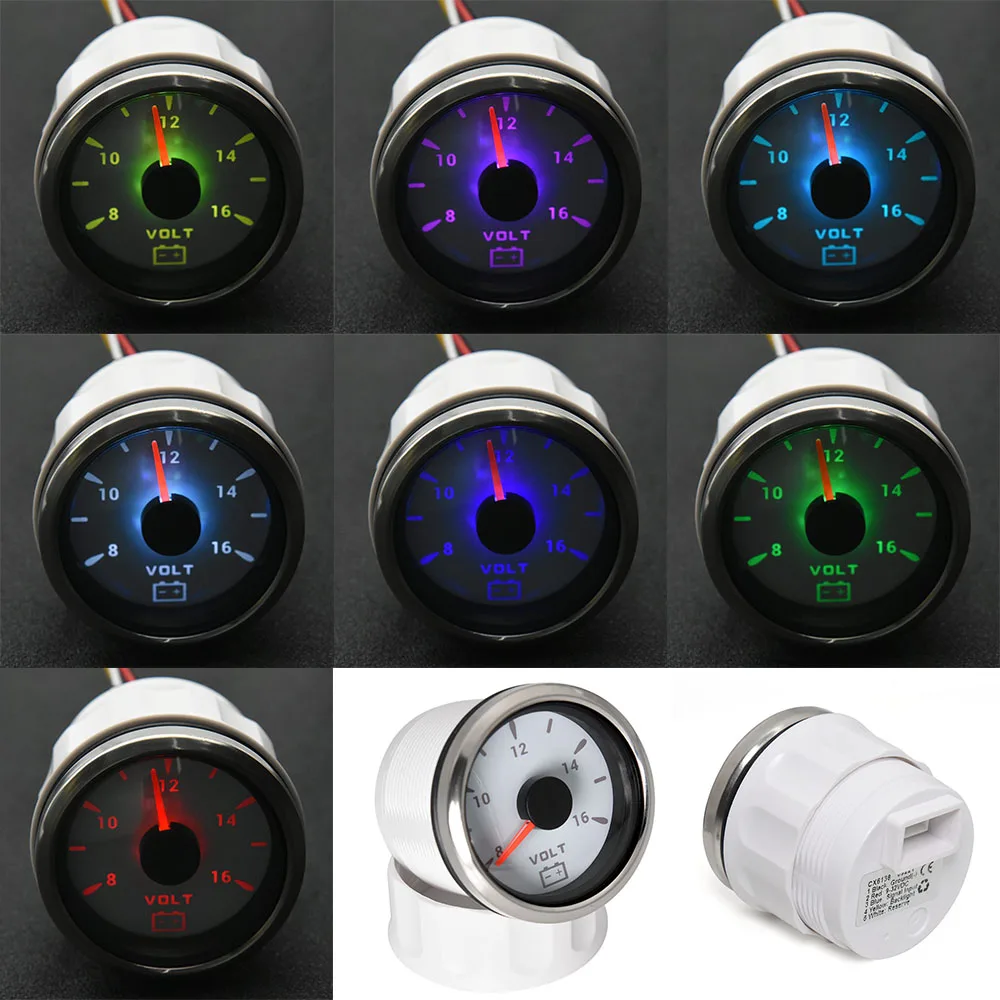 52mm Marine Voltage Gauge Boat Car Volt Gauge with 7 Colors Backlight Waterproof Voltmeter Indicator 8-16V 18-32V VOLT Meter