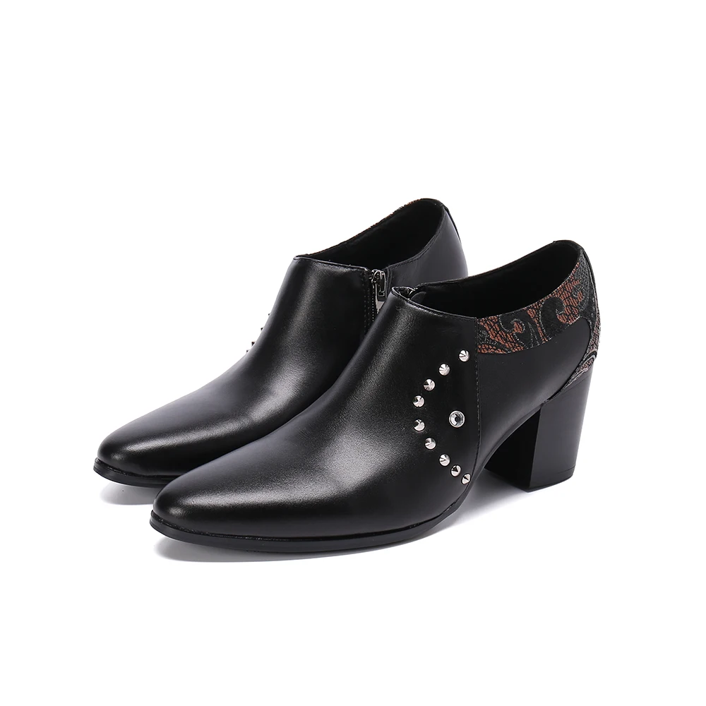 

Studded Shoes Mens High Heels Loafer Genuine Leather Big Size Slip On Men Dress Shoes Designer Shoes Wedding Formal Shoes