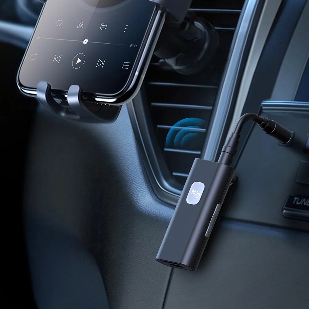 Bluetooth 5.0と互換性のあるオーディオアダプター,AUXジャック,マイク付きスピーカーフォン用の3.5mmジャック