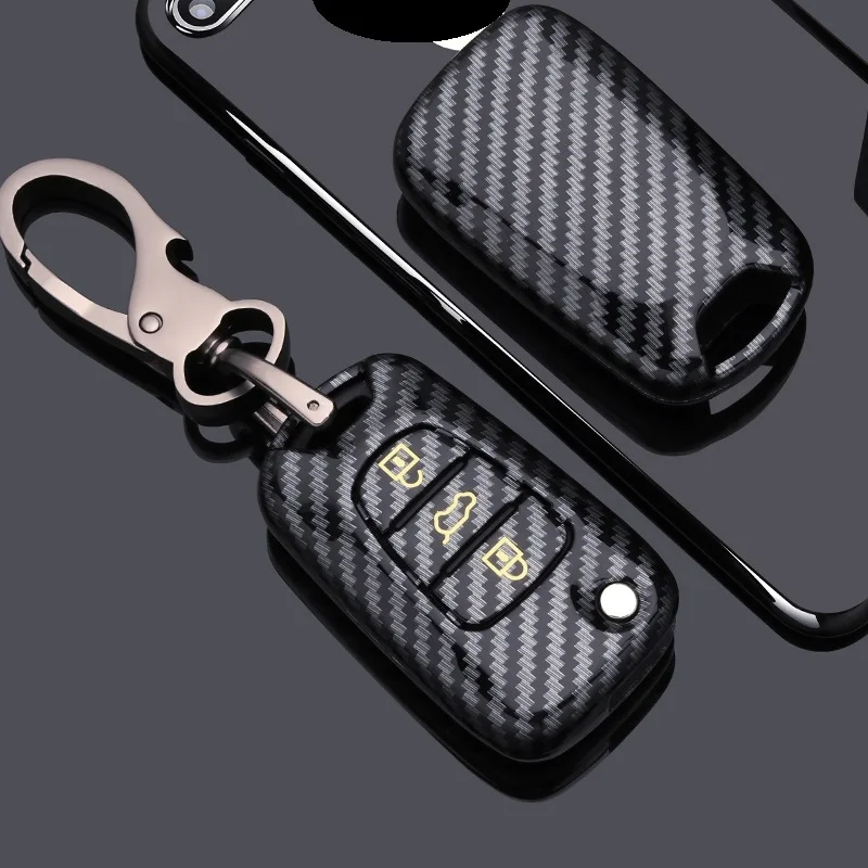 Glossy Carbon fiber ABS Car Key Cover case For Hyundai i20 i30 i35 iX20 iX35 Solaris Verna For Kia RIO K2 K5 Sportage Sorento