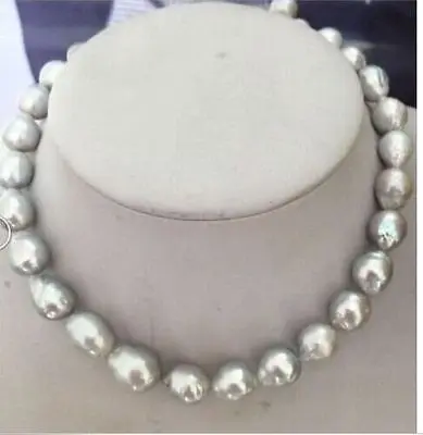 

stunning Big 10-12mm south sea silver grey pearl necklace 17"inch