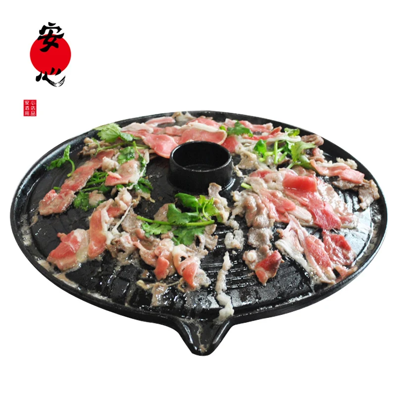 

Korean Style Cast Iron Oil Spill Barbecue Plate Arched Bbq Tray Burning Commercial Pot Cover Household Frying Grill Pan