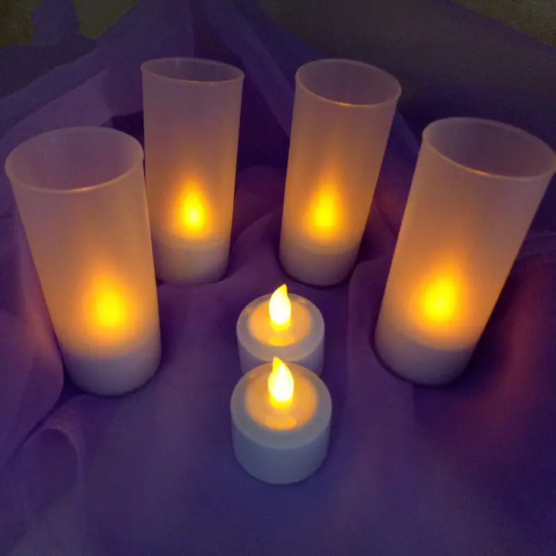 4/6/12 pces led velas de cintilação de controle remoto fosco recarregável chá luz eletrônica vela waxless natal casamento-âmbar