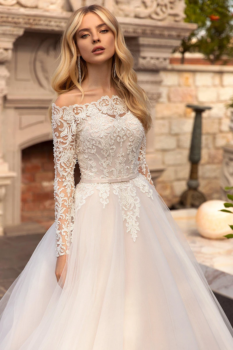 Sodigne elegante país vestidos de casamento 2022 rendas de luxo apliques a linha manga longa vestidos de noiva vestido de casamento feminino