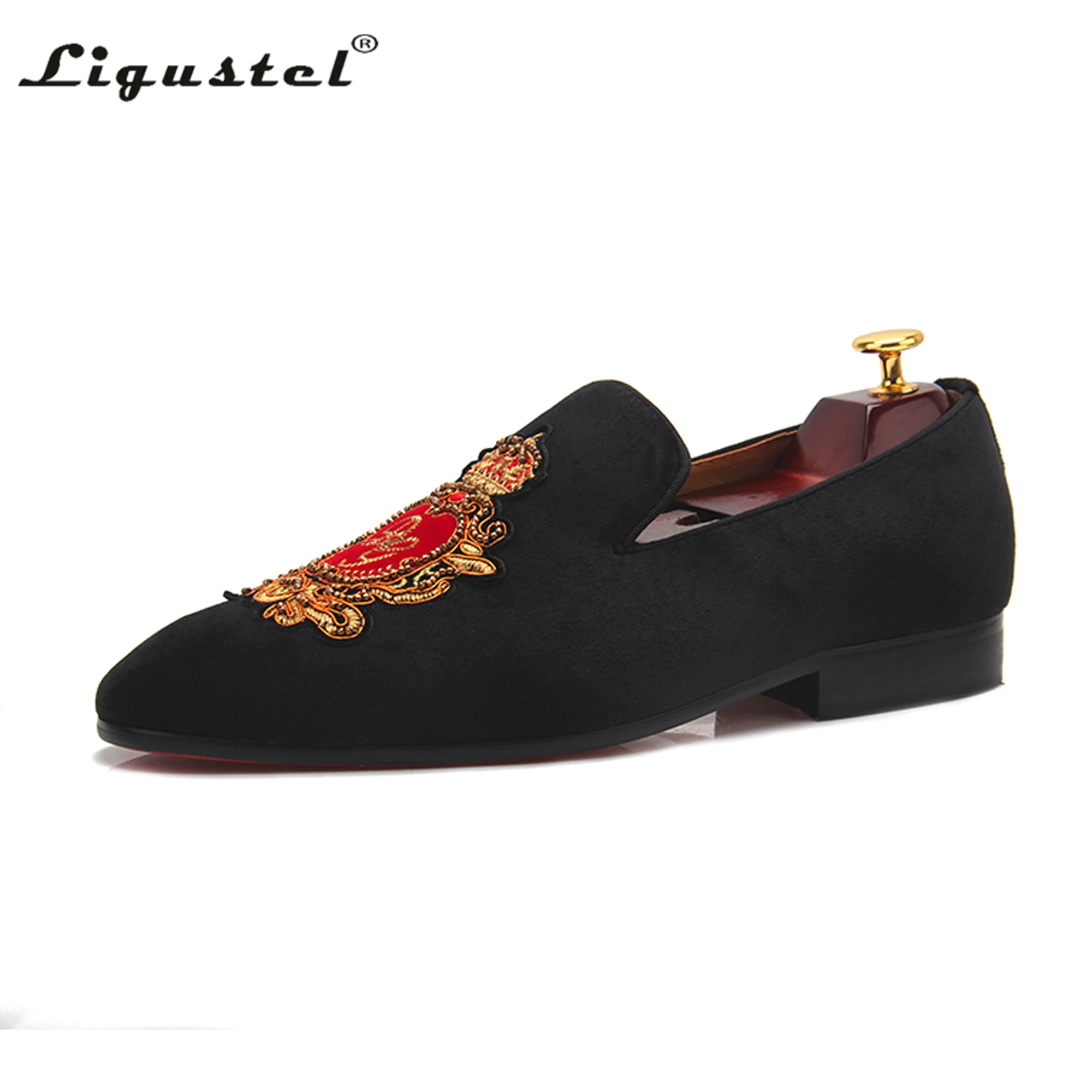 Ligustel Men Loafers Male Luxury Dress Wedding Party Red Bottom Shoes Men Original Designer Handmade G Brand Black Leather Shoes