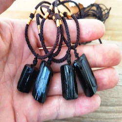 1pcs Natural Crystal Black Tourmaline Stone Pendant Necklace Wired Charm Stone Pendants Craft Decoration Gift