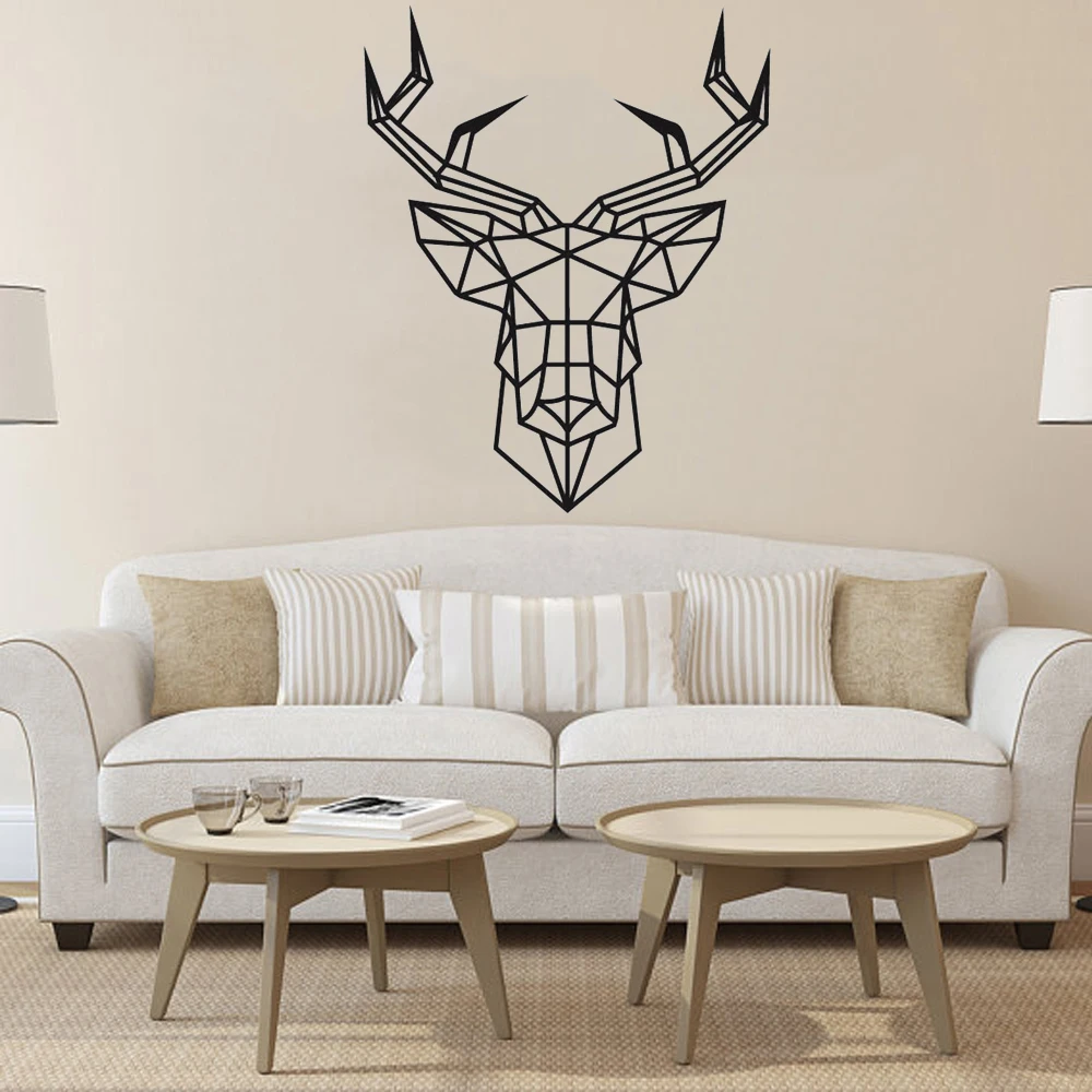 Large Geometric Deer Head Vinyl Wall Sticker DIY Animal Art Decal Removable Christmas Elk Decoration Home Decor