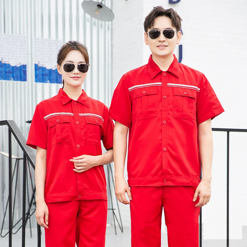 

New Summer Reflective Work Clothing Men Women Anti-static Car Workshop Water Electricity Installation Mechanical Repair Uniforms