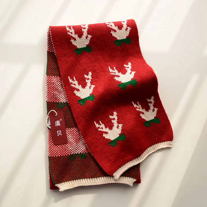 Red cute lovely winter child scarf boys and girls knit deer thick warm narrow small high quality scarves christmas gifts for kid