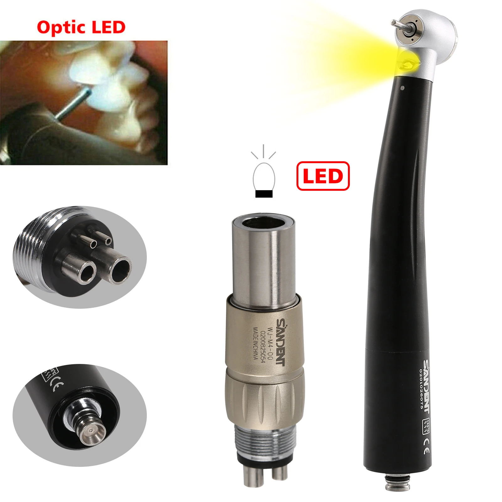 Dental LED E-generator Triple Spray Handpiece Turbine/4 Hole Quick Coupler/cartridge Rotor fit NSK SANDENT