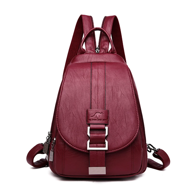 Women Backpack Soft Leather Shoulder Bags For Women Multi-Function Bagpack Female Preppy School Backpacks For Teenage Girls