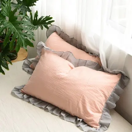 74x48/50x80cm 2pcs solid princess pink pillowcase cotton envelope pillow covers bed couple grey frill pink pillow case