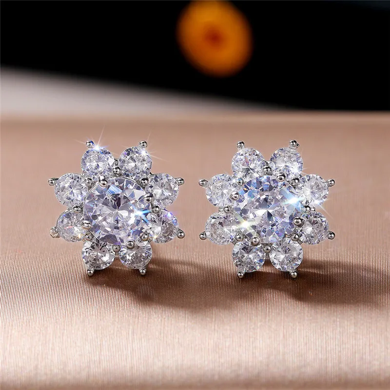 Huitan Luxus-Kristall-Blumen-Ohrstecker, brillante Zirkonia, romantische Damen-Accessoires, Party, Alltag, modische Ohrringe