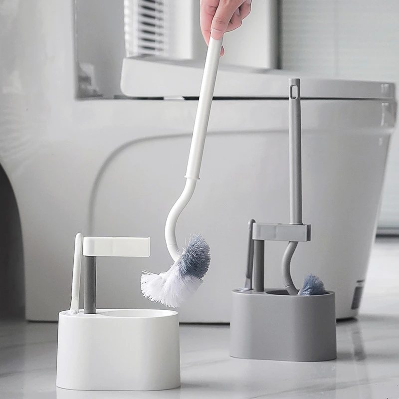 Toilet Brush Dead Corner Cleaning Side Curved Plastic Brush Home Toilet Bathroom Long Handle Cleaning Brush Tool Kit