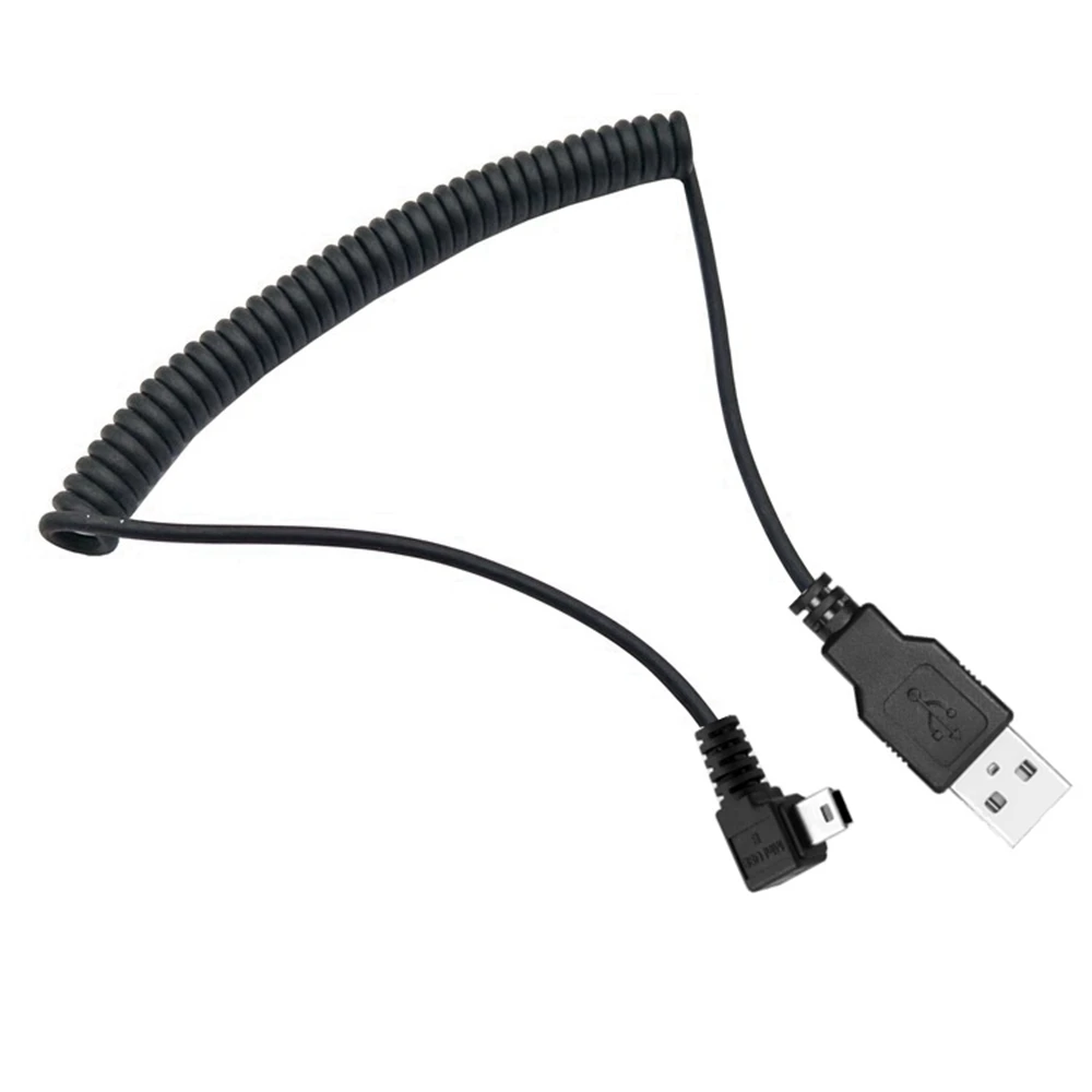 USB 2.0 male to Mini USB Right angled 90 degree Flexible Spring Retractable Charging data Cable for Car navigation GPS MP3/MP4