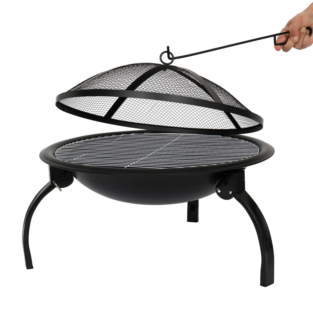 21 Inch Iron Charcoal Grill Delicate Shape Multifunction Fire Pit Black with Charcoal Net Carrying Bag 56x56x40CM[US-Stock]