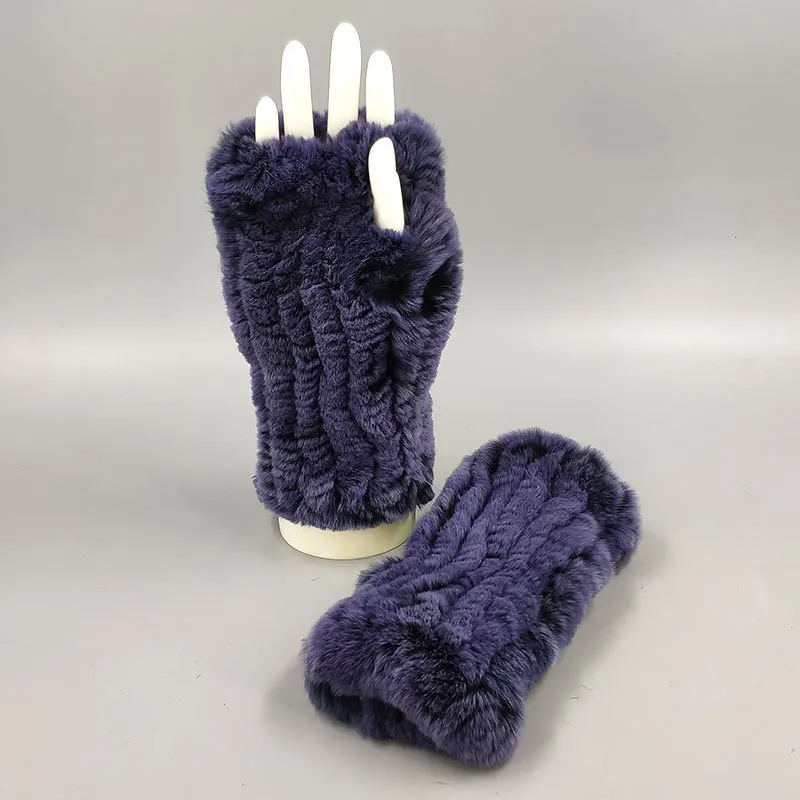 Rex Rabbit Fur Artificial Woven Fingerless Gloves Half-finger Thickened Warm Winter Wristband Mid-length Gloves