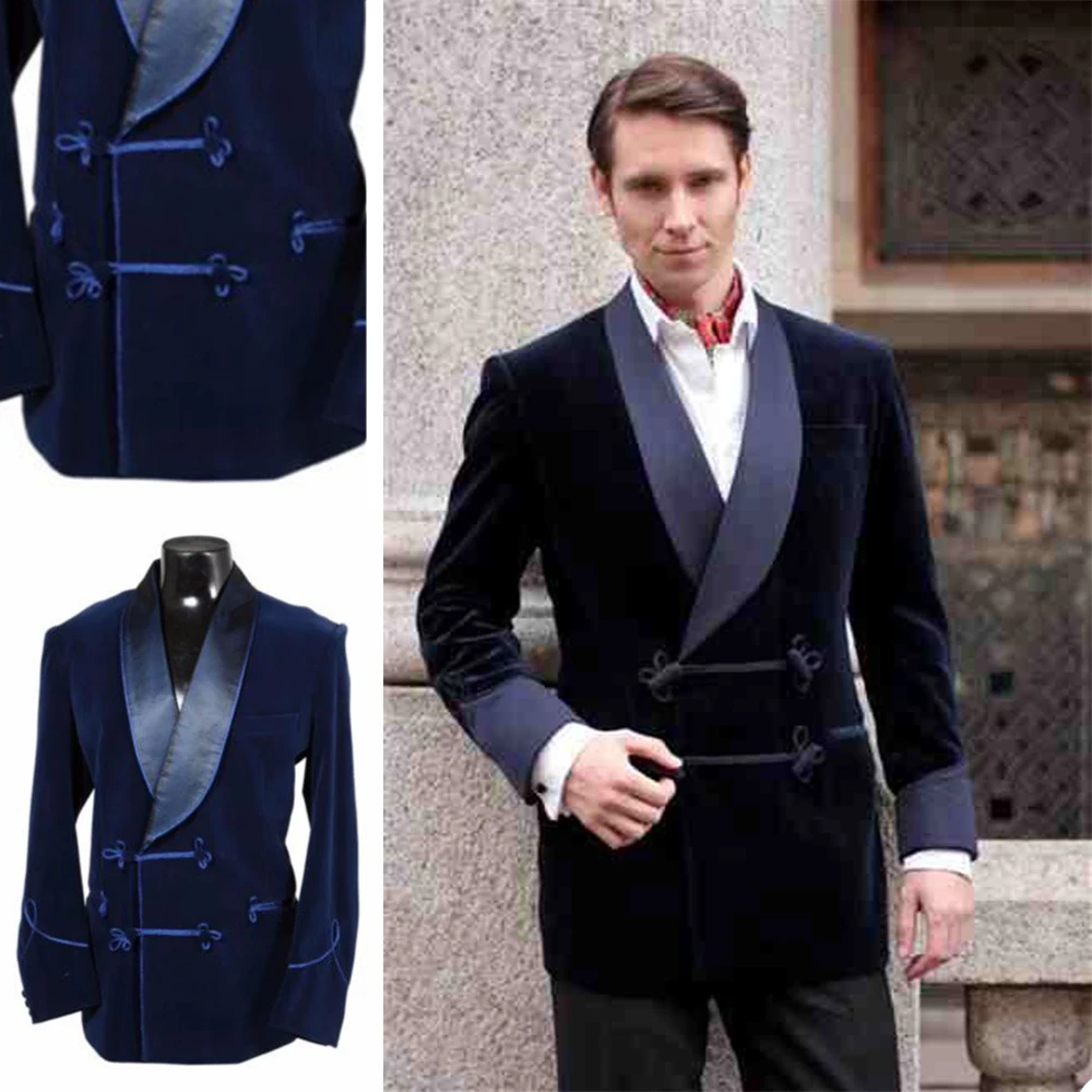 

Classic Velvet Men Tuxedos Custom Made Handsome Designed Double Breasted Blazer Wedding Party Prom Marriage High Quality Jacket