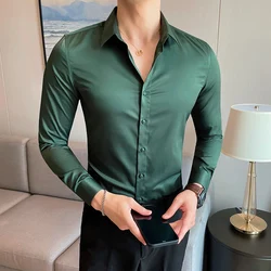 Korean Fashion Tight and Small Design Men Shirt Casual Button Down Long Sleeve White Black Green Shirts