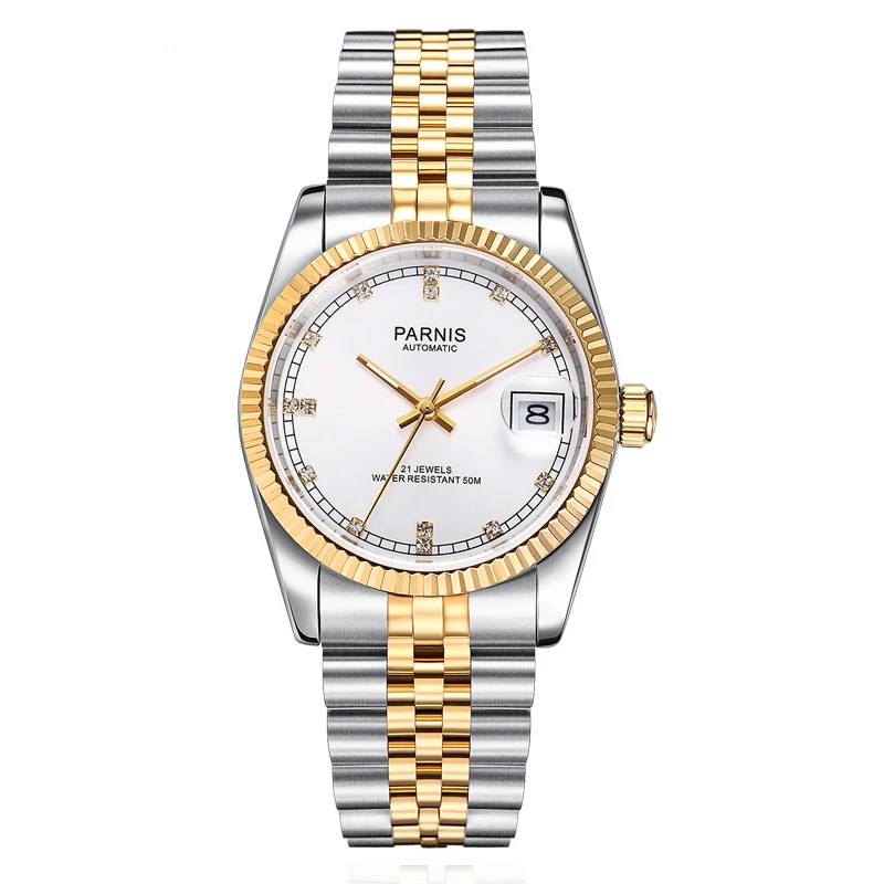 Imagem -02 - Parnis-relógio Mecânico Automático Masculino Cristal Safira Pulseira em Aço Inoxidável Relógio de Pulso Empresarial Marca Luxo 36 mm