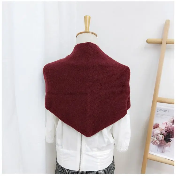 Women\'s Wool Knitted Triangle Scarf solid warm Double-Sided wear Shawl wrap  Autumn Winter Korean