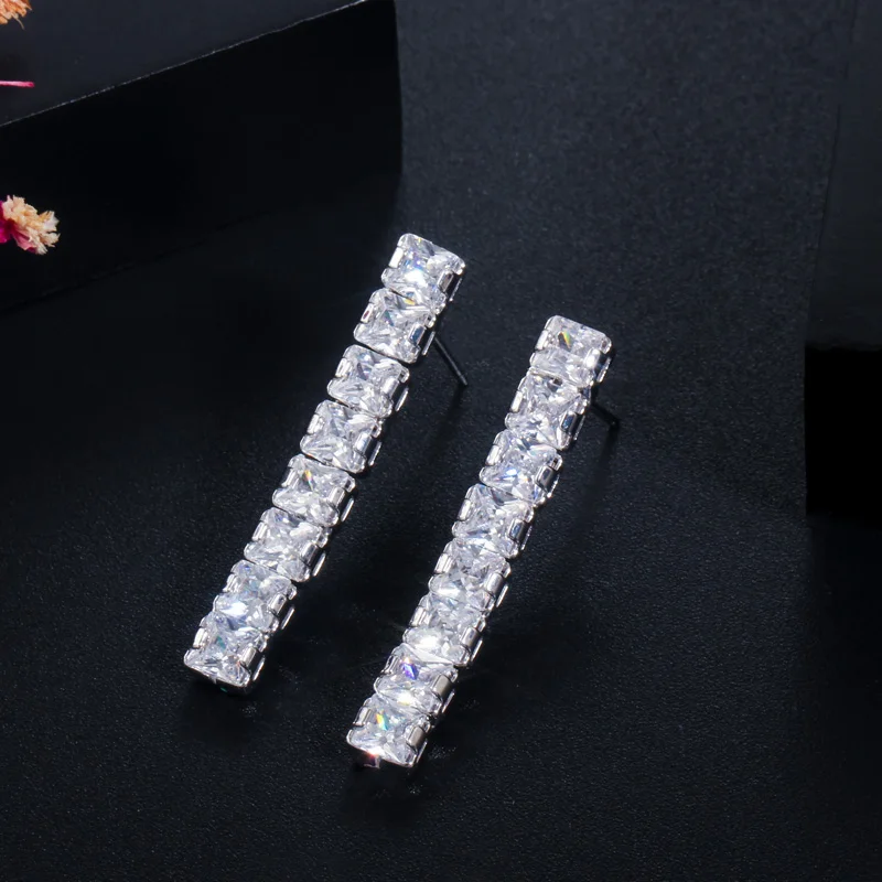 CWWZircons Sparkling Square Cut Cubic Zirconia Pave Women Party Costume Jewelry Wedding Earring Necklace Sets for Brides T409